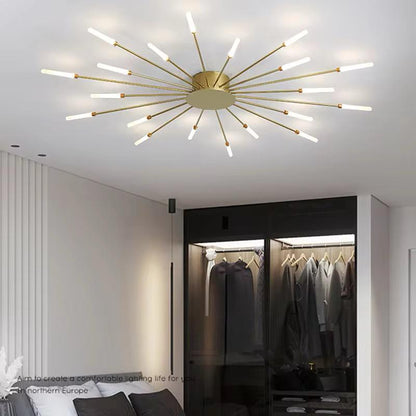 blissbells Modern Sputnik Chandelier, 20-Light LED Ceiling Light Fixture, Gold and White