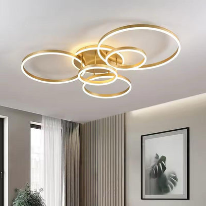 blissbells 5 Light Golden Body Modern LED Ring Chandelier for Dining Living Room Lamp - Warm White