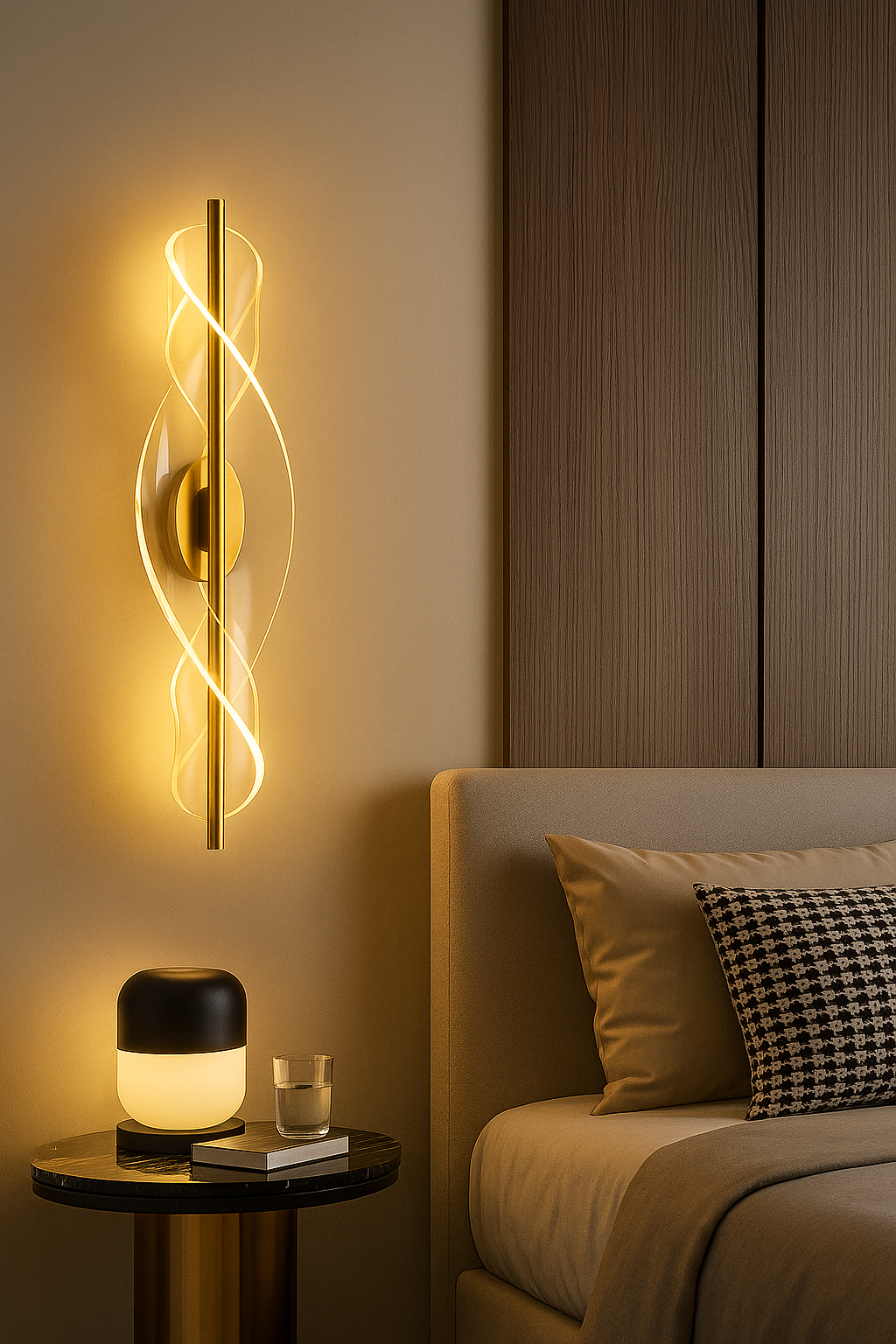 Modern Spiral LED Wall Light – Gold Finish Decorative Sconce for Living Rooms & Bedrooms (Flat Acrylic Sconce)