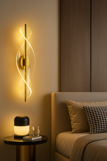 Modern Spiral LED Wall Light – Gold Finish Decorative Sconce for Living Rooms & Bedrooms (Flat Acrylic Sconce)