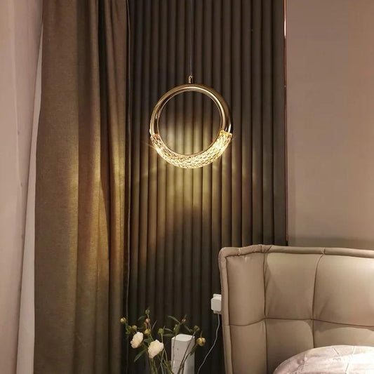 blissbells LED Acrylic Crystal Hanging 1-Light Ring Pendant Living Room, Bedroom Ceiling Light (Warm White, Golden)