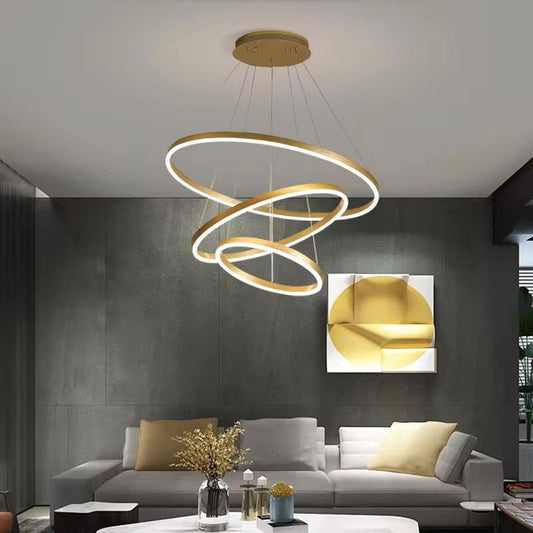 blissbells Modern 3 Ring LED Chandelier Lamp Metal Body (Warm White, Gold)