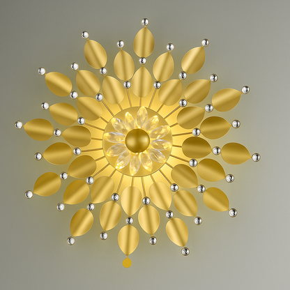 Elegant Golden Floral Wall Light – Modern Decorative Lighting for Living Room and Bedroom (Crystal Sunburst)