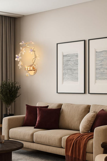 blissbells Crystal Flower Wall Sconce, Gold Brass Finish, Modern Decorative Wall Light with Crystal Pendant