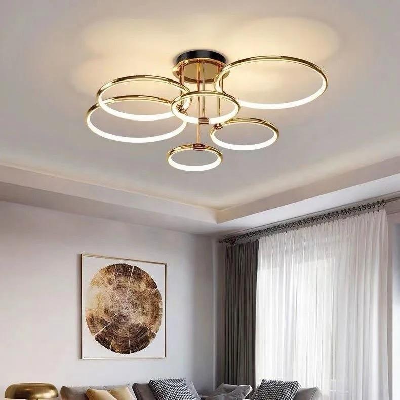 blissbells Modern LED Ring Chandelier for Dining Living Room, 6 Lights, Gold Body, Warm White, Pack of 1 (6 Ring Gold)