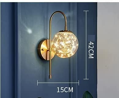 Fairy Glass Ball Wall Light Metal Modern Style Glass Lampshade Iron Chassis Led Wall Lamp with 8w Light Source for Home Decoration (Warm White), Pack of 1