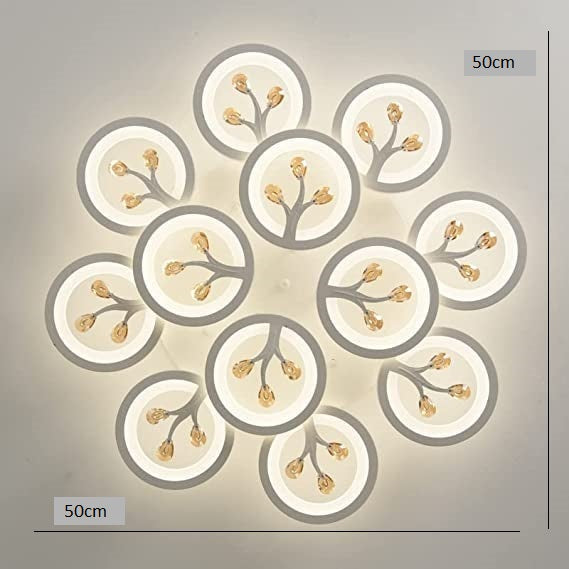 blissbells 12 Light White Body Round Crystal LED Chandelier Lamp - Warm White (Ceiling Light)