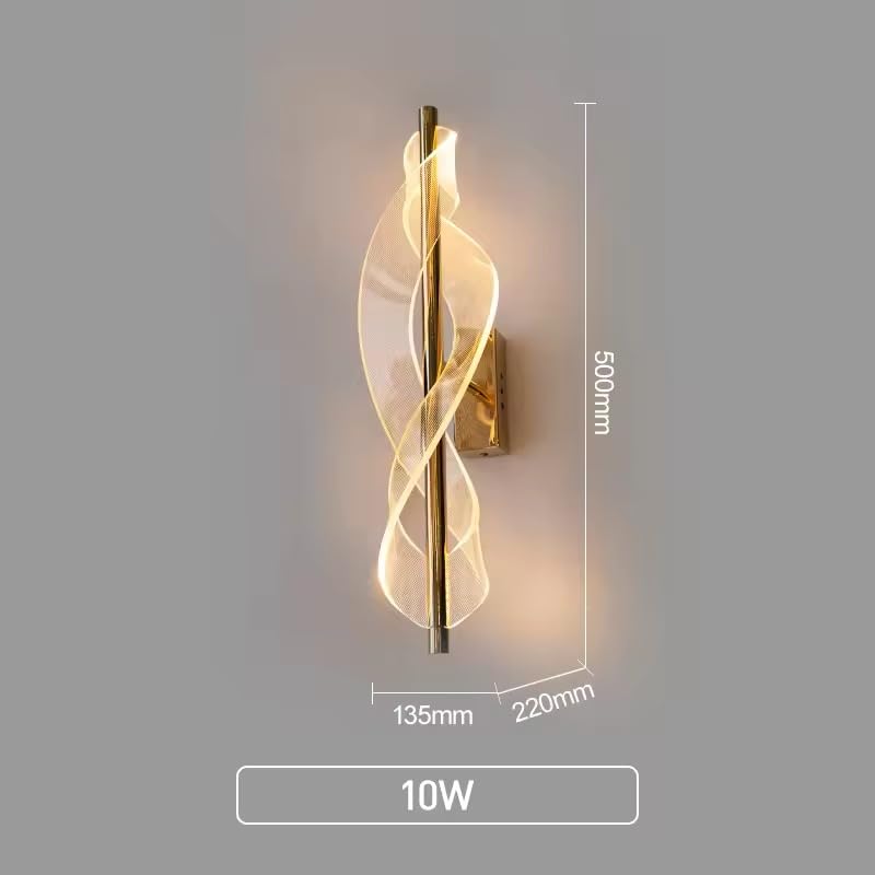 Modern Spiral LED Wall Light – Gold Finish Decorative Sconce for Living Rooms & Bedrooms (Flat Acrylic Sconce)