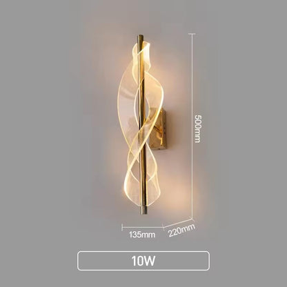Modern Spiral LED Wall Light – Gold Finish Decorative Sconce for Living Rooms & Bedrooms (Flat Acrylic Sconce)