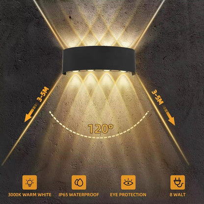 blissbells 8 Watt 8 Rays Up-Down LED Outdoor Wall Lights Waterproof IP65 (Warm White) with Metallic Body (8 ray Warm)