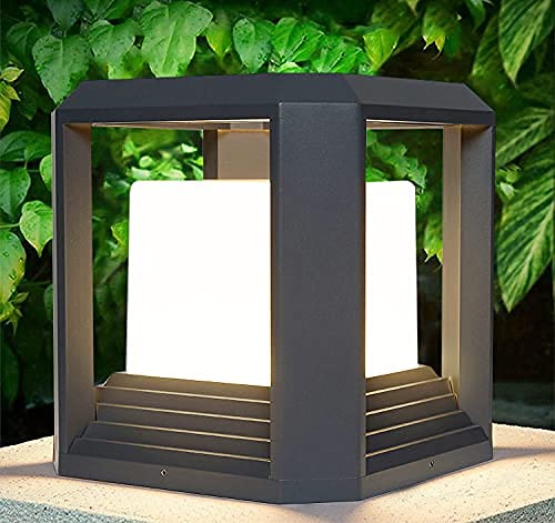 blissbells Square Pillar Light Gate Lamp Metal Acrylic Lantern Post Waterproof Gate Light Lamp Outdoor Light, Pack of 1 Black (Warm White)