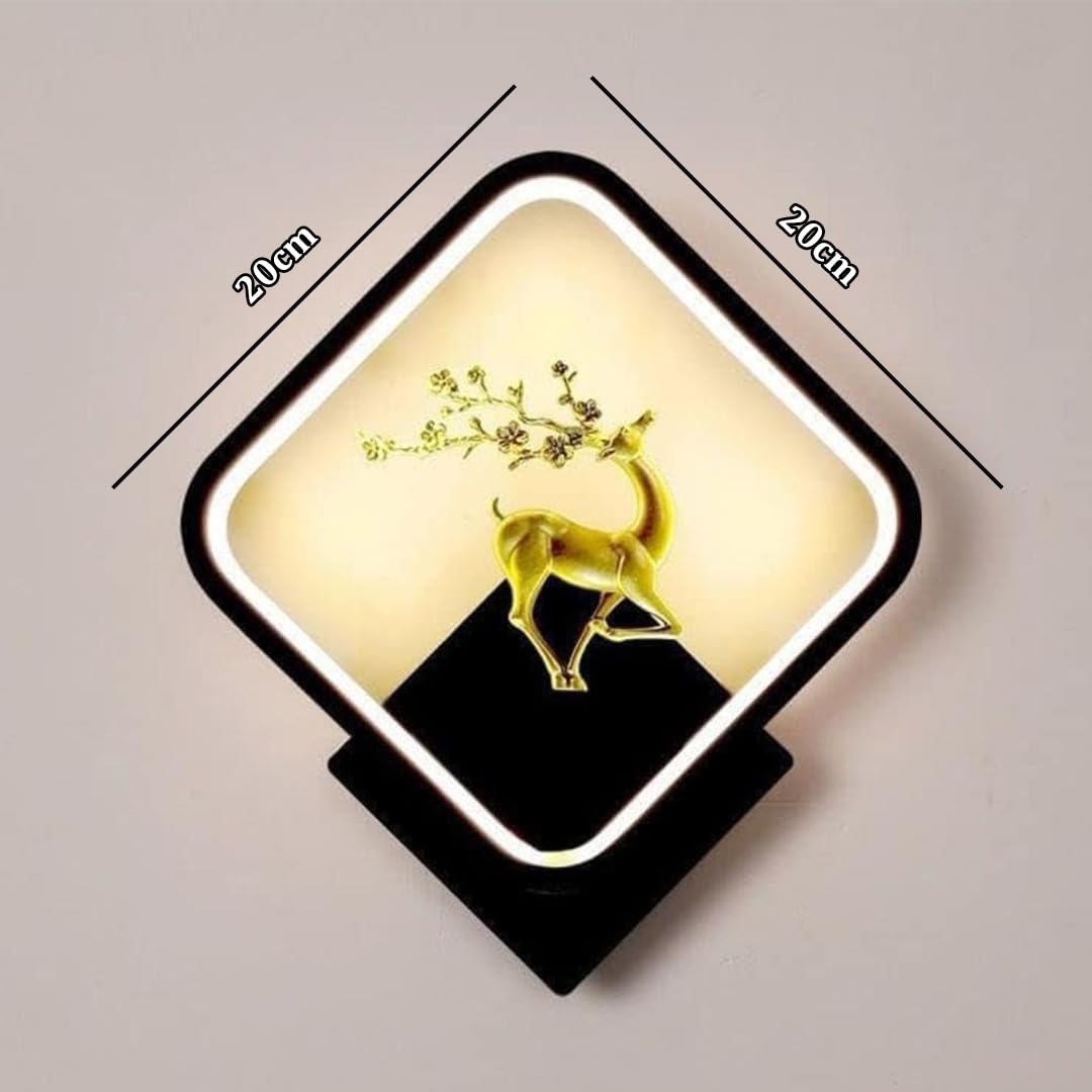 blissbells LED 13 Watt Golden Rein Deer Black Square Wall Light for Home Warm White, Cool White, Natural White