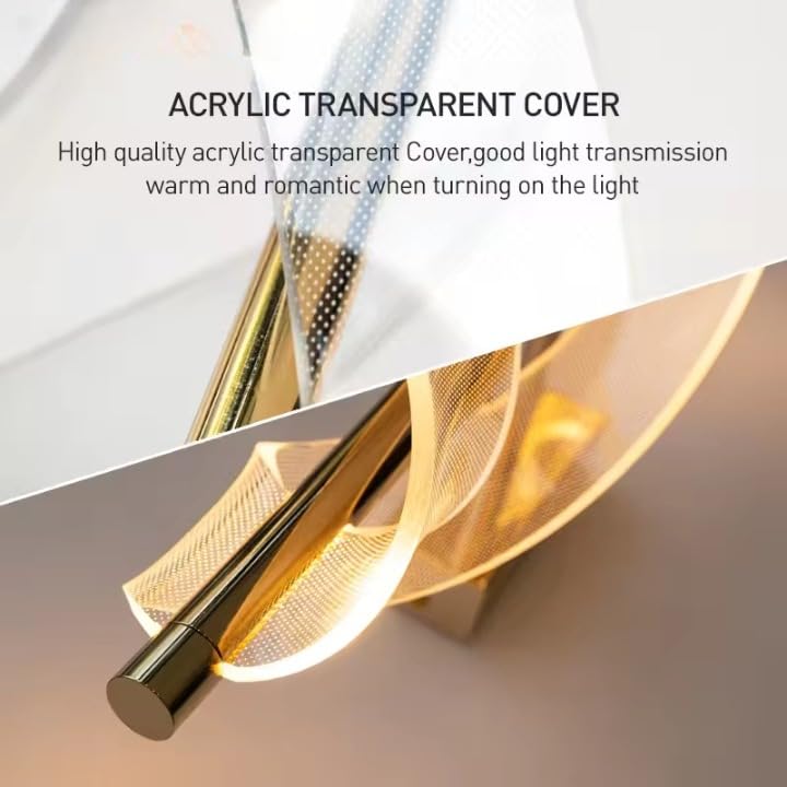 Modern Spiral LED Wall Light – Gold Finish Decorative Sconce for Living Rooms & Bedrooms (Flat Acrylic Sconce)