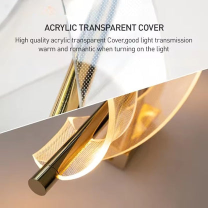 Modern Spiral LED Wall Light – Gold Finish Decorative Sconce for Living Rooms & Bedrooms (Flat Acrylic Sconce)