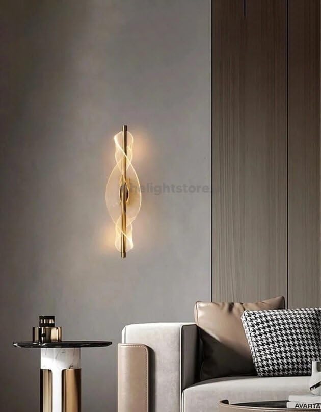 Modern Spiral LED Wall Light – Gold Finish Decorative Sconce for Living Rooms & Bedrooms (Flat Acrylic Sconce)