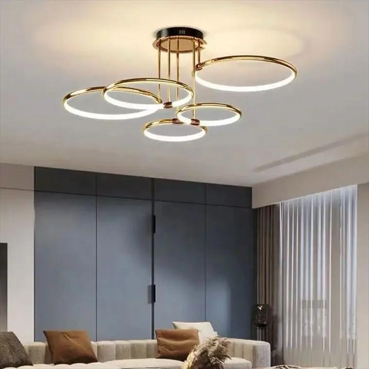 blissbells Modern LED Ring Chandelier for Dining Living Room, 6 Lights, Gold Body, Warm White, Pack of 1 (6 Ring Gold)
