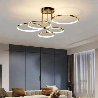 blissbells Modern LED Ring Chandelier for Dining Living Room, 6 Lights, Gold Body, Warm White, Pack of 1 (6 Ring Gold)