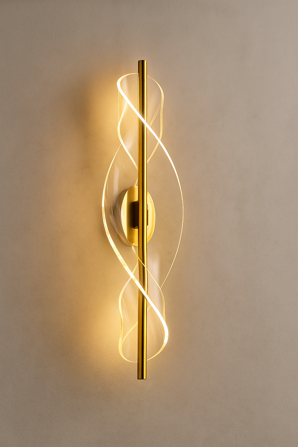Modern Spiral LED Wall Light – Gold Finish Decorative Sconce for Living Rooms & Bedrooms (Flat Acrylic Sconce)