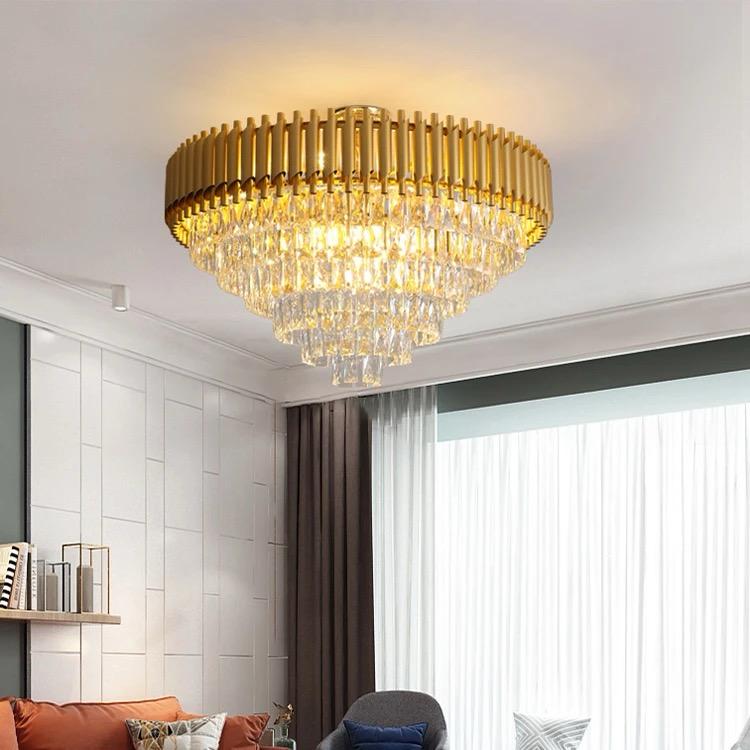 blissbells Modern Crystal Chandelier Gold, 600mm Round Chandeliers for Dining Room K9 5 Tiers Ceiling Pendant Light Flush Mount Chandelier, Pack of 1 Gold