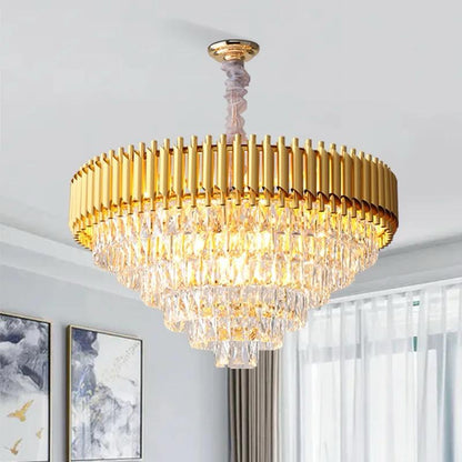 blissbells Modern Crystal Chandelier Gold, 600mm Round Chandeliers for Dining Room K9 5 Tiers Ceiling Pendant Light Flush Mount Chandelier, Pack of 1 Gold