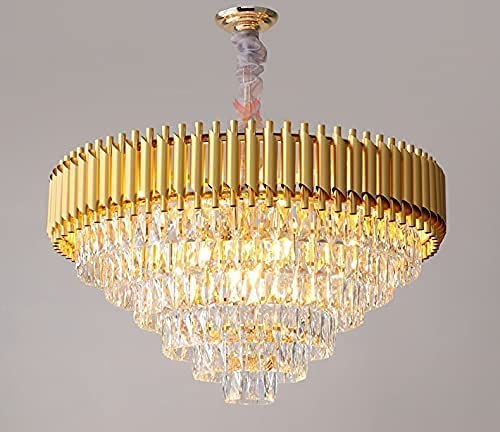 blissbells Modern Crystal Chandelier Gold, 600mm Round Chandeliers for Dining Room K9 5 Tiers Ceiling Pendant Light Flush Mount Chandelier, Pack of 1 Gold