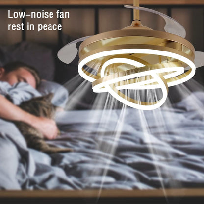 blissbells Modern LED Ceiling Fan with Remote Control, Retractable Blades, Chandelier Fan, Pack of 1 (Ring Style)