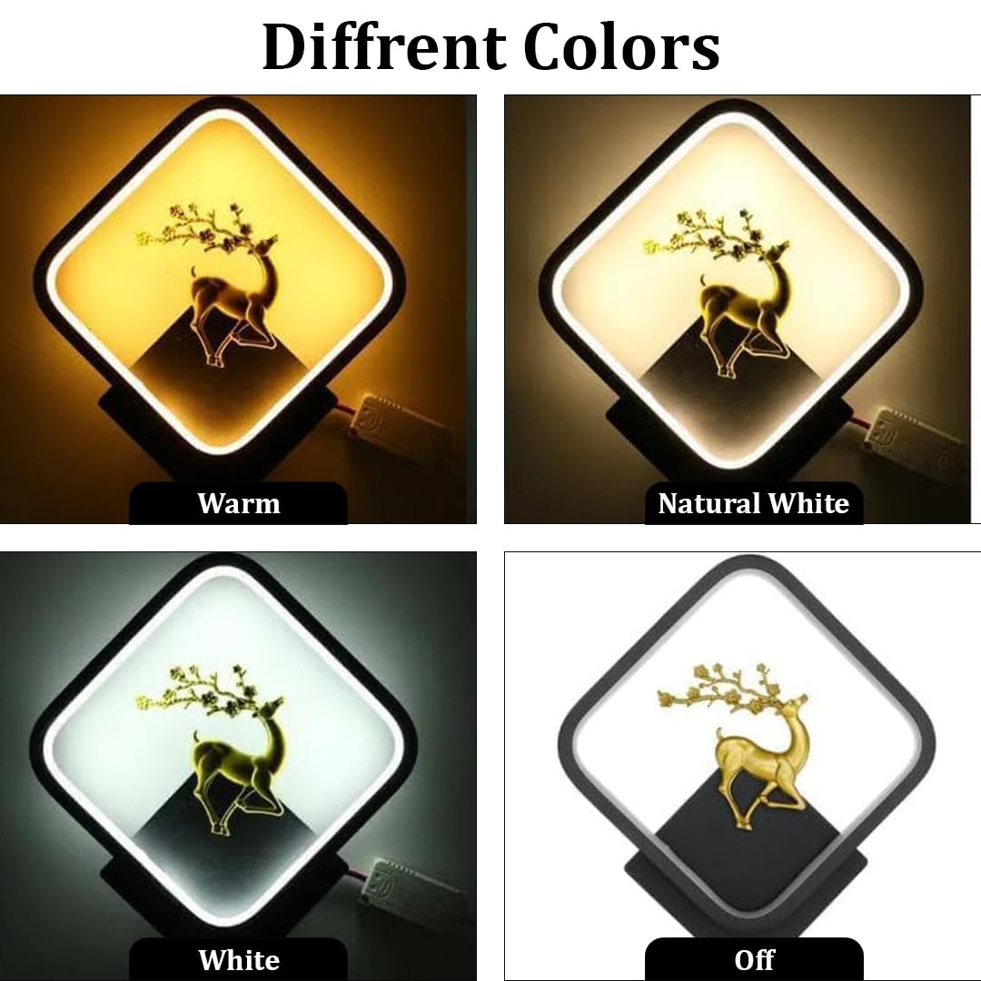 blissbells LED 13 Watt Golden Rein Deer Black Square Wall Light for Home Warm White, Cool White, Natural White