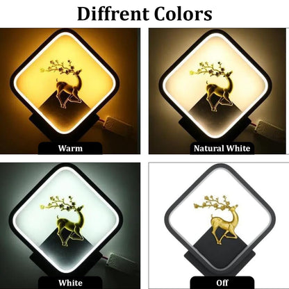 blissbells LED 13 Watt Golden Rein Deer Black Square Wall Light for Home Warm White, Cool White, Natural White
