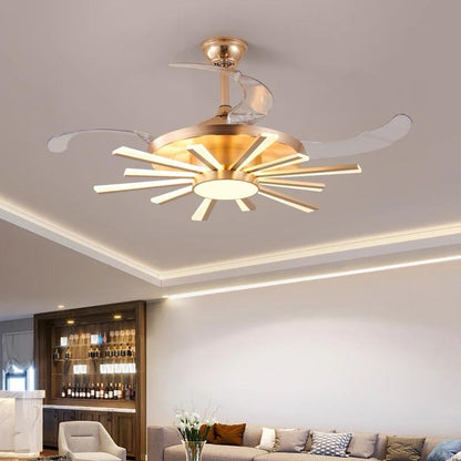 Luxury Retractable Ceiling Fan Chandelier with LED Light – Golden Starburst Design