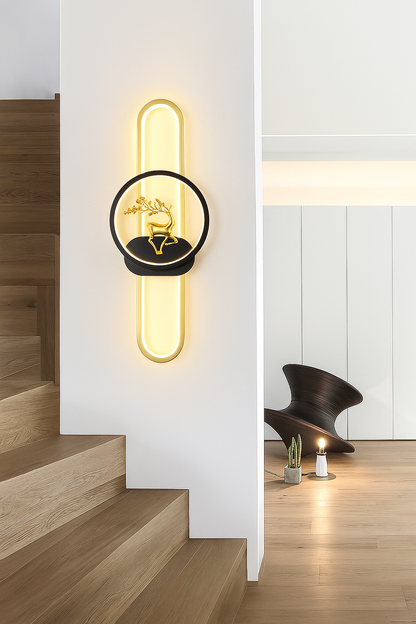 blissbells Modern LED Wall Light with Golden Deer Design – Luxury Decorative Indoor Lighting for Living Room, Bedroom, Hallway & Staircase – Warm White Ambient Glow