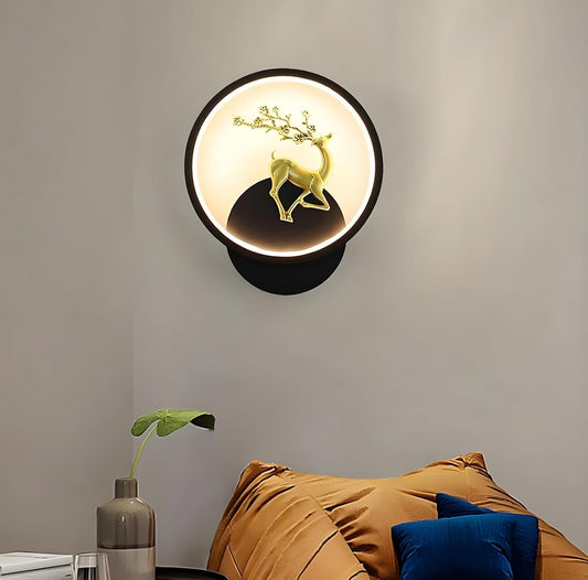 blissbells Plastic Rein Deer Black Colour Round Wall Light for Living Room, Bedroom, Kitchen (Rein Deer Circle)