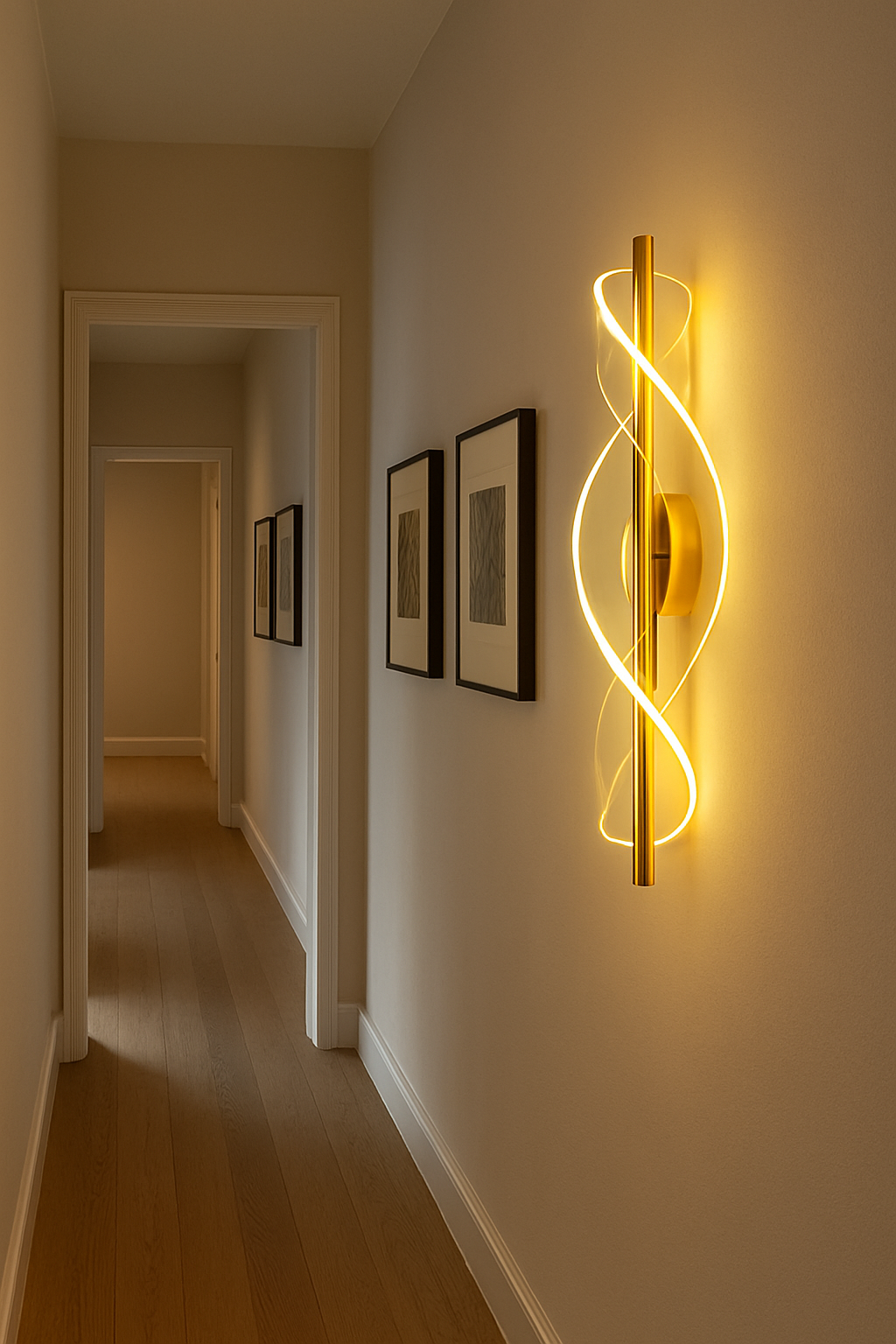 Modern Spiral LED Wall Light – Gold Finish Decorative Sconce for Living Rooms & Bedrooms (Flat Acrylic Sconce)