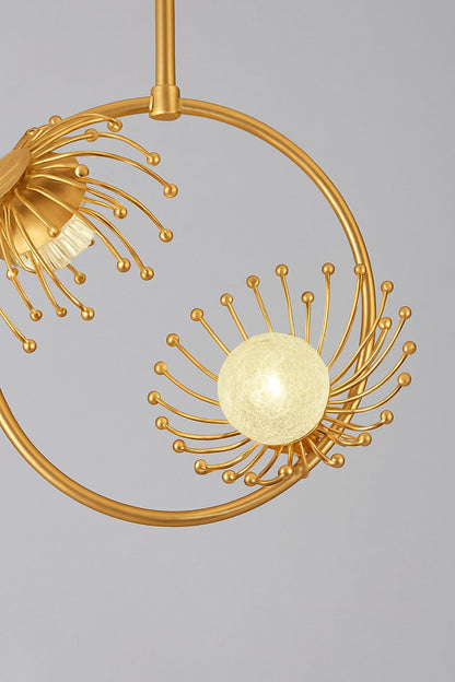 blissbells Luxury Dandelion-Inspired LED Pendant Light | Modern Rose Gold Floral Hanging Ceiling Lamp for Living Room, Bedroom, Hallway & Foyer (Glass Globe & Ring)