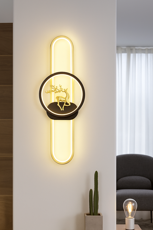 blissbells Modern LED Wall Light with Golden Deer Design – Luxury Decorative Indoor Lighting for Living Room, Bedroom, Hallway & Staircase – Warm White Ambient Glow