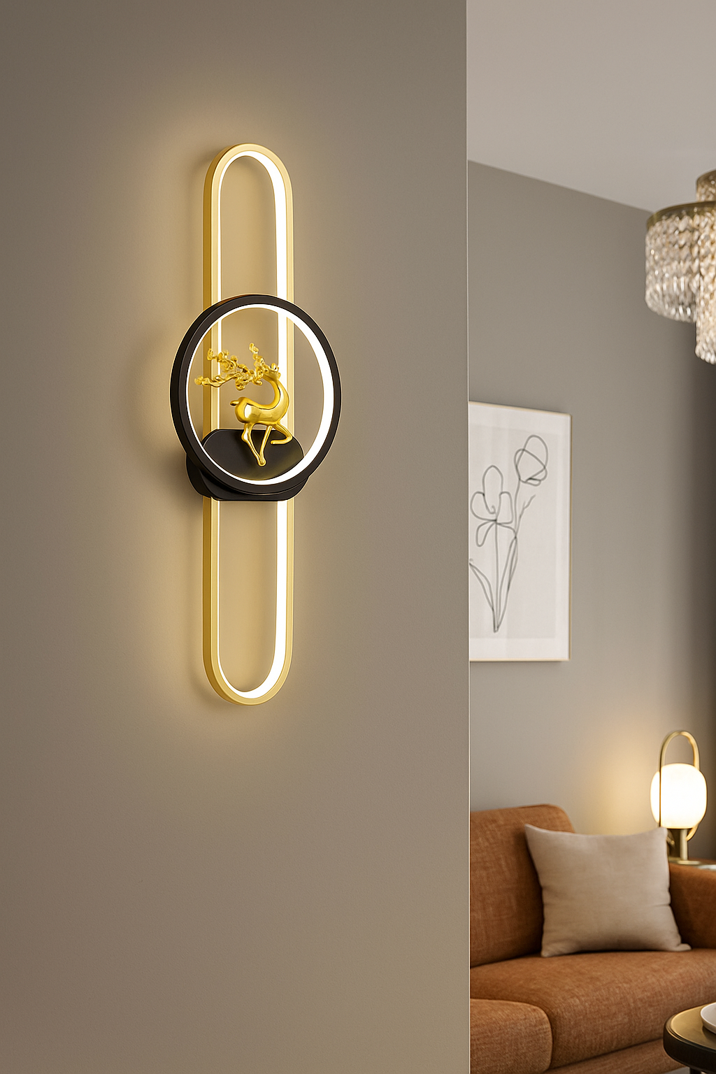 blissbells Modern LED Wall Light with Golden Deer Design – Luxury Decorative Indoor Lighting for Living Room, Bedroom, Hallway & Staircase – Warm White Ambient Glow