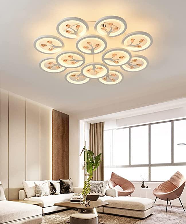 blissbells 12 Light White Body Round Crystal LED Chandelier Lamp - Warm White (Ceiling Light)