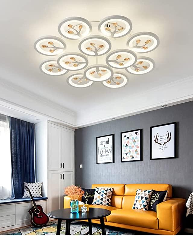 blissbells 12 Light White Body Round Crystal LED Chandelier Lamp - Warm White (Ceiling Light)