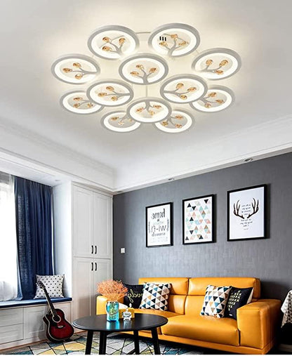 blissbells 12 Light White Body Round Crystal LED Chandelier Lamp - Warm White (Ceiling Light)