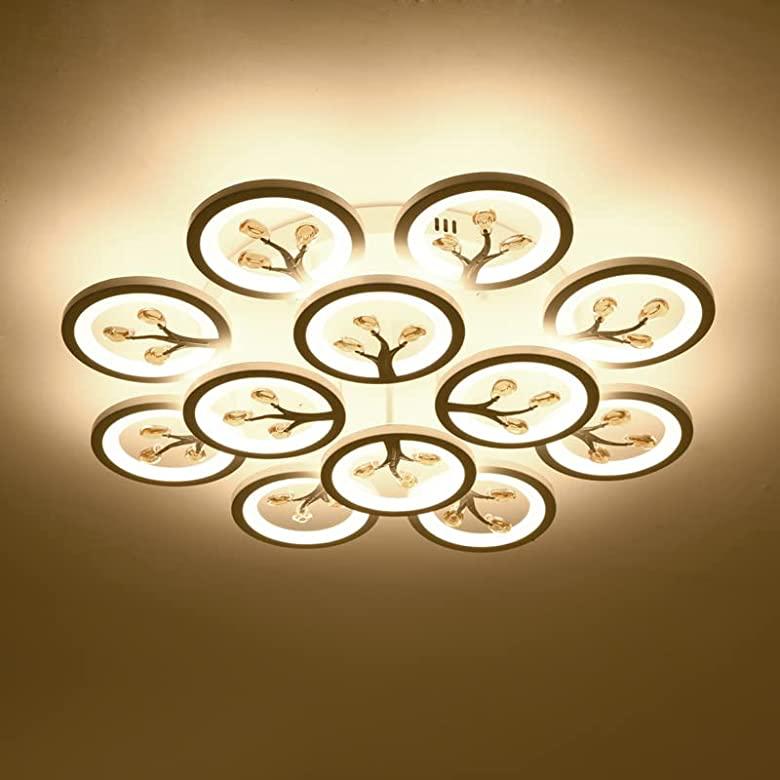 blissbells 12 Light White Body Round Crystal LED Chandelier Lamp - Warm White (Ceiling Light)