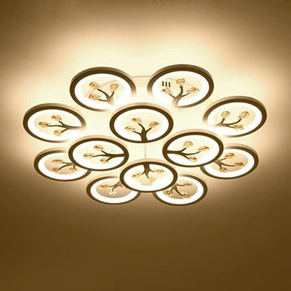 blissbells 12 Light White Body Round Crystal LED Chandelier Lamp - Warm White (Ceiling Light)