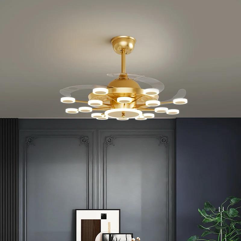 24 Light Chandelier Fan 42 Inch Gold Retractable Blades Remote Control - Tricolour | Warm White, White, Natural White |