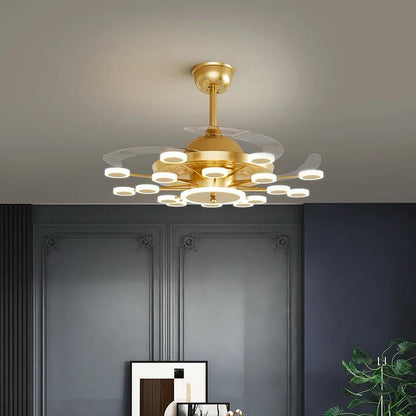 24 Light Chandelier Fan 42 Inch Gold Retractable Blades Remote Control - Tricolour | Warm White, White, Natural White |