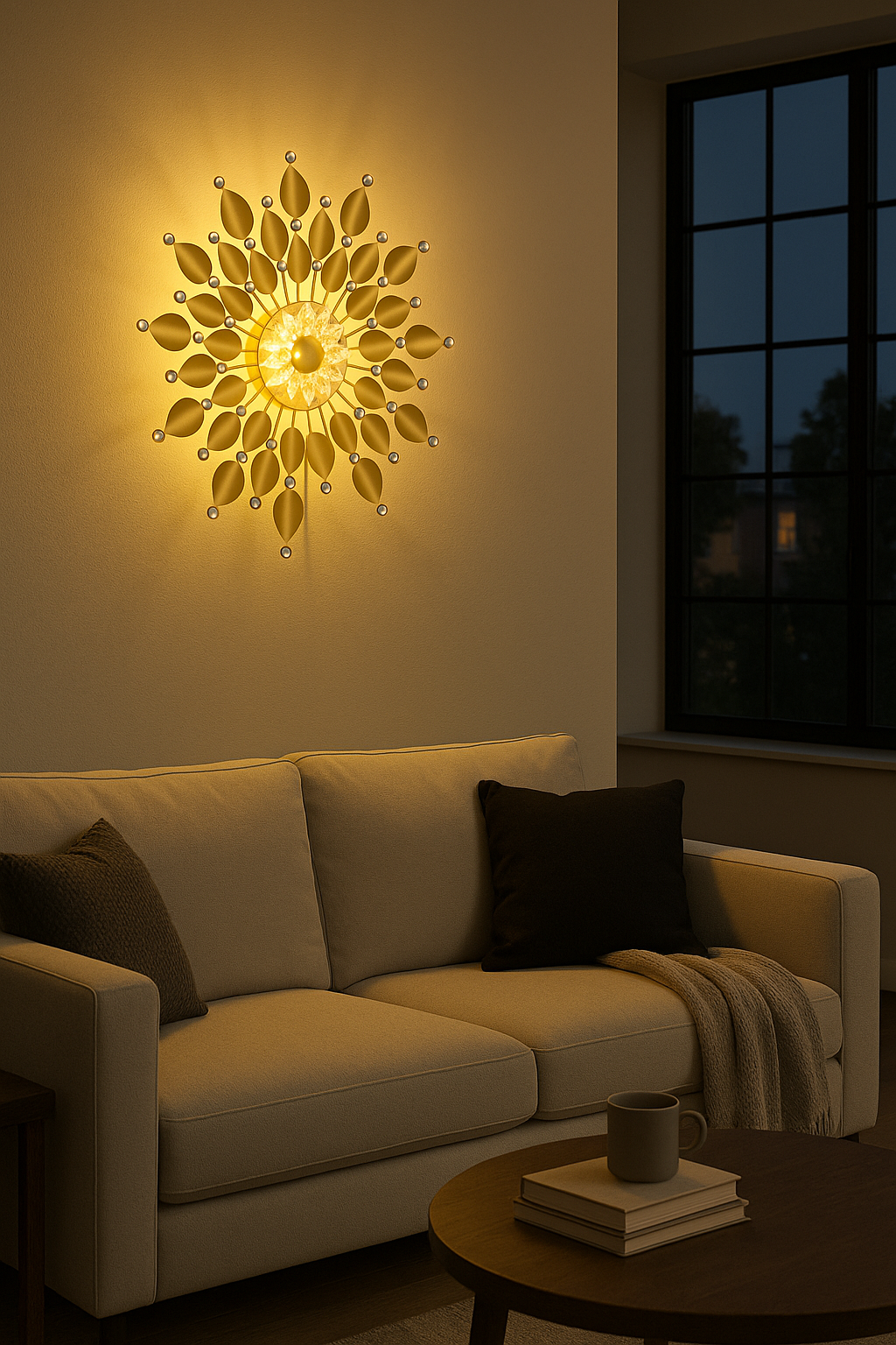 Elegant Golden Floral Wall Light – Modern Decorative Lighting for Living Room and Bedroom (Crystal Sunburst)