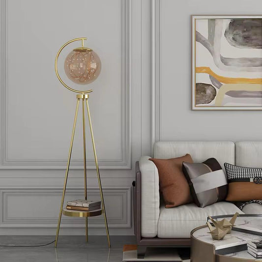 blissbells Modern Tripod Floor Lamp With Glass Globe Shade, 150 Cm, Gold, Pack of 1