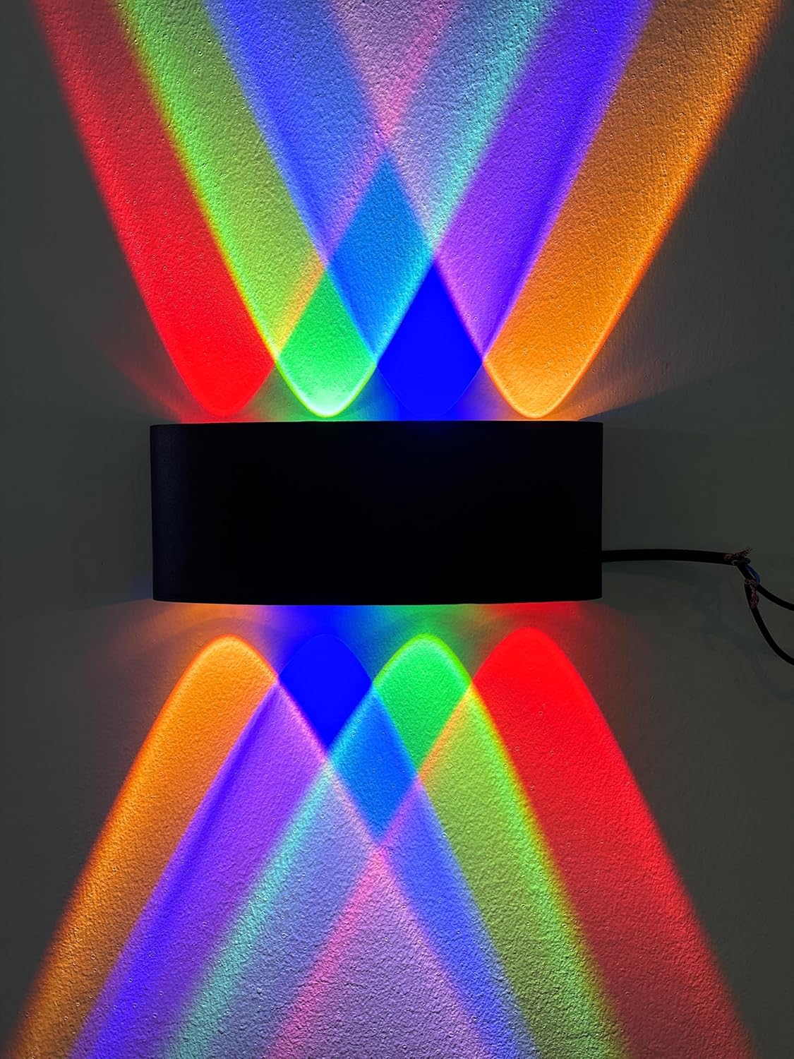 blissbells Multi-Color LED Wall Light, 8 Beam Rainbow Effect, Modern Indoor Sconce, Black Pack of 1 (8 ray Multicolor)