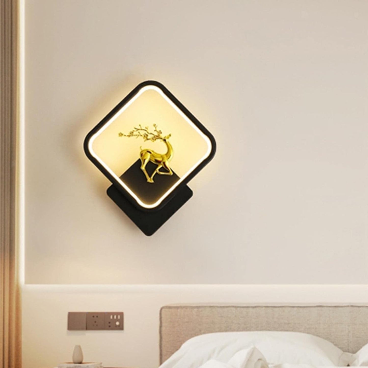 blissbells LED 13 Watt Golden Rein Deer Black Square Wall Light for Home Warm White, Cool White, Natural White