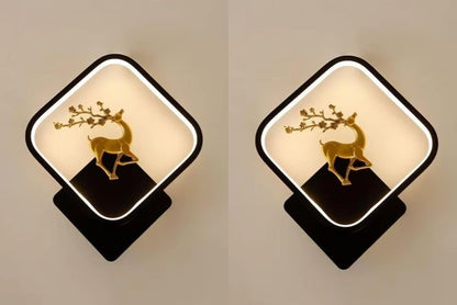blissbells LED 13 Watt Golden Rein Deer Black Square Wall Light for Home Warm White, Cool White, Natural White