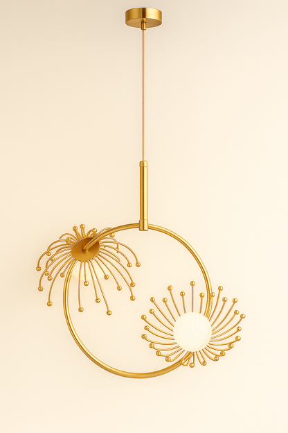 blissbells Luxury Dandelion-Inspired LED Pendant Light | Modern Rose Gold Floral Hanging Ceiling Lamp for Living Room, Bedroom, Hallway & Foyer (Glass Globe & Ring)