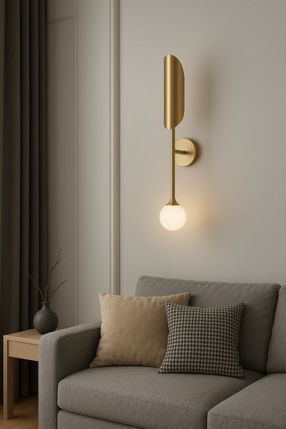 blissbells Modern Wall Sconce Light with Globe Shade, Brass Finish, Contemporary Wall Mount Lamp for Bedroom
