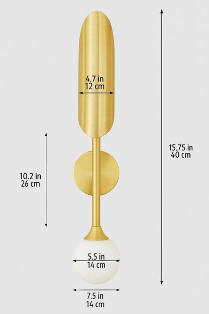 blissbells Modern Wall Sconce Light with Globe Shade, Brass Finish, Contemporary Wall Mount Lamp for Bedroom